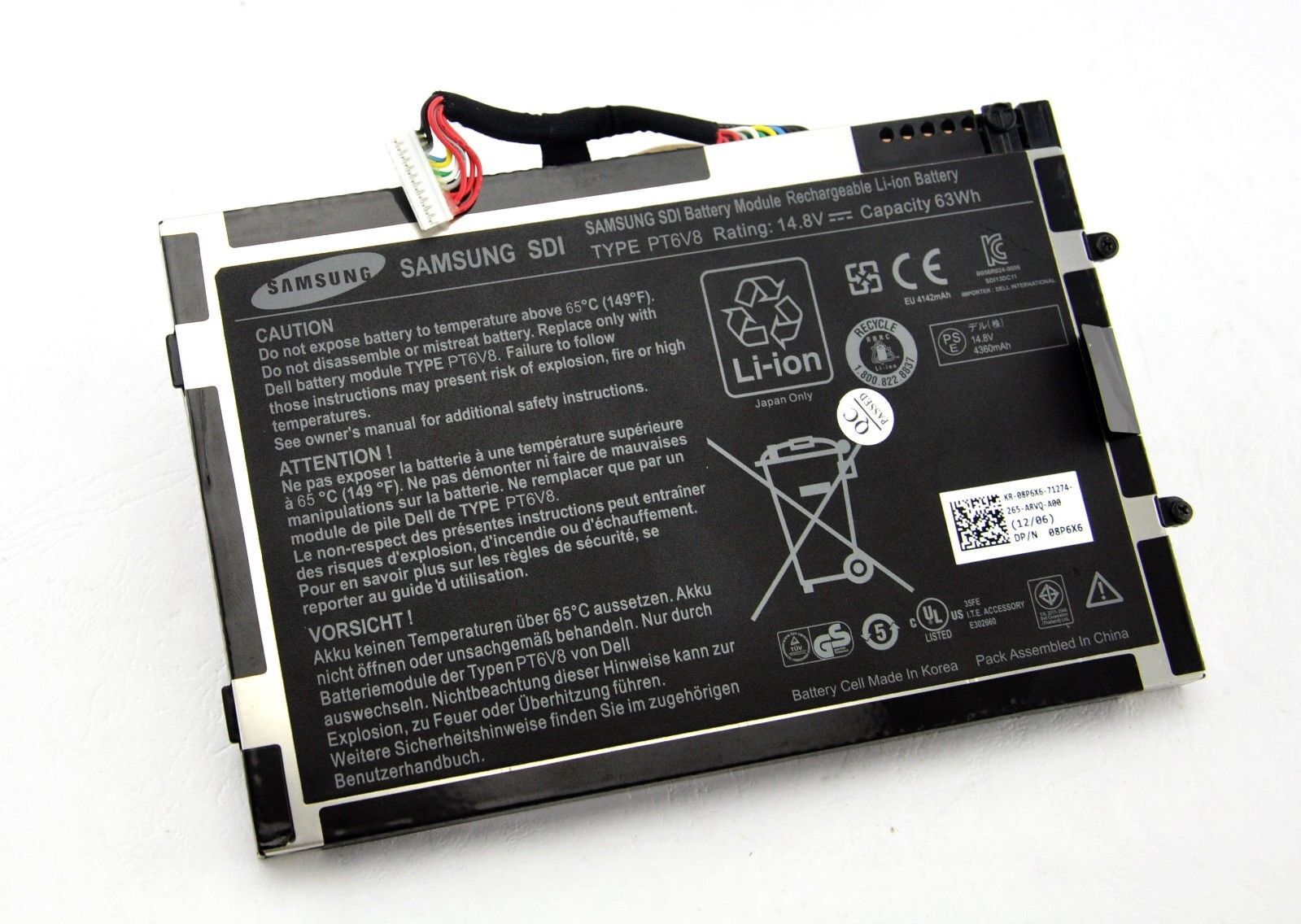 63Wh 8Cell Dell 8P6X6 08P6X6 KR-08P6X6 Batteria